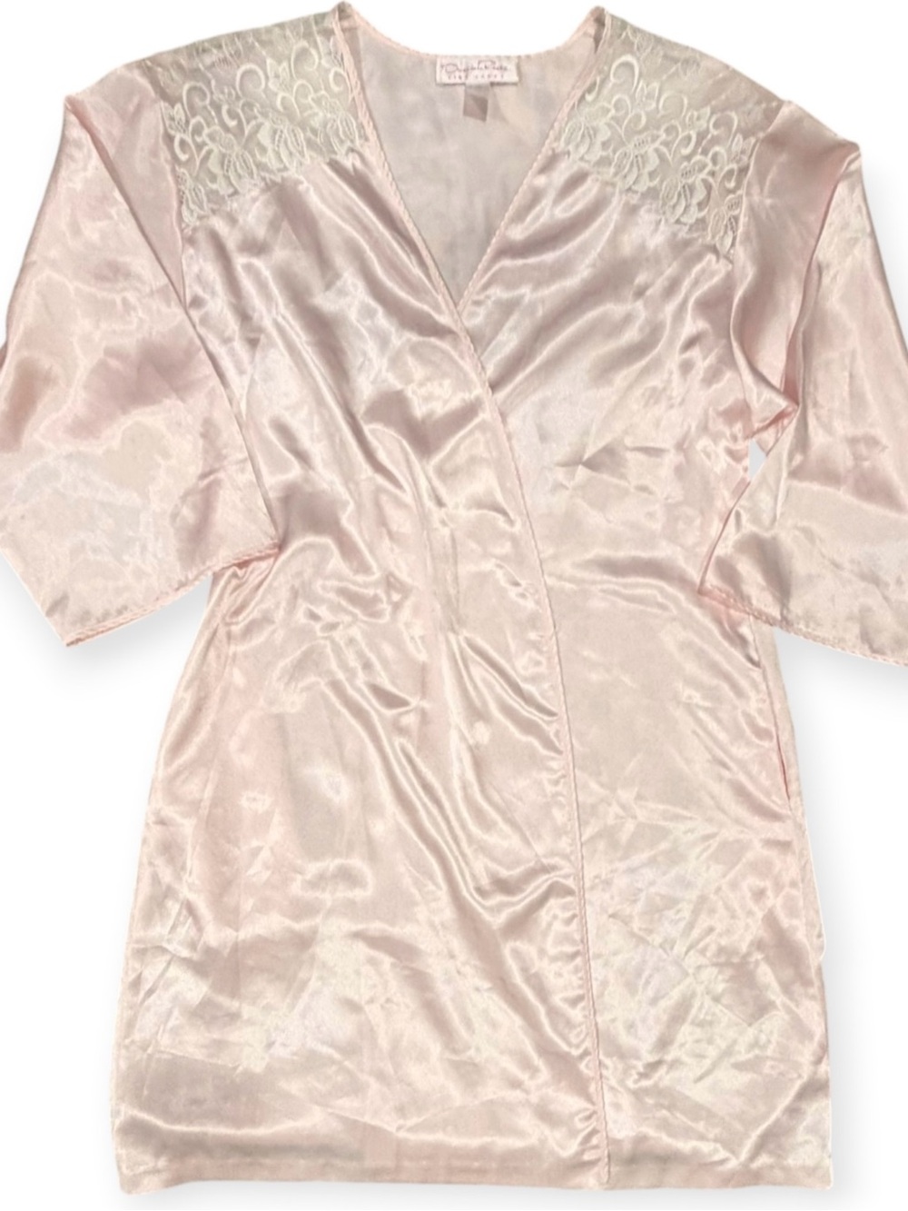 Oscar de la Renta Pink Label Blush Pink Satin Lace Robe Size M
